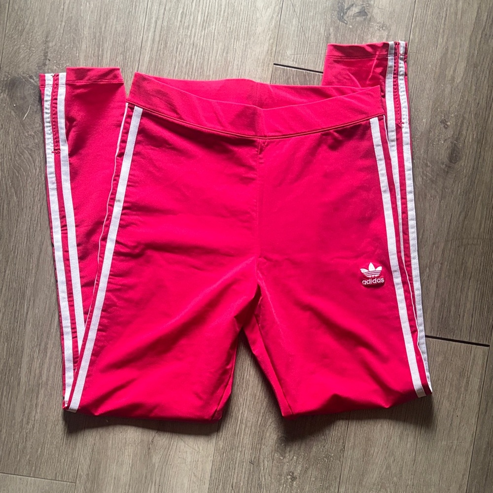 Adidas Kids Pink Leggings with White Stripes